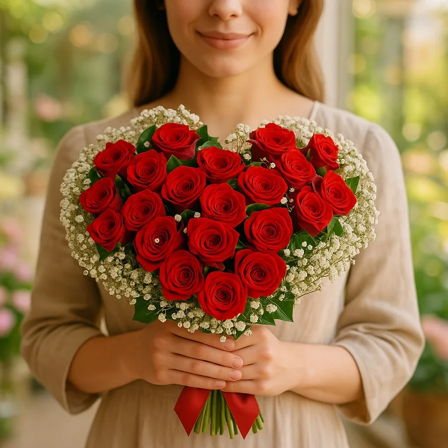 27 Rot Rosen Herz Strauß