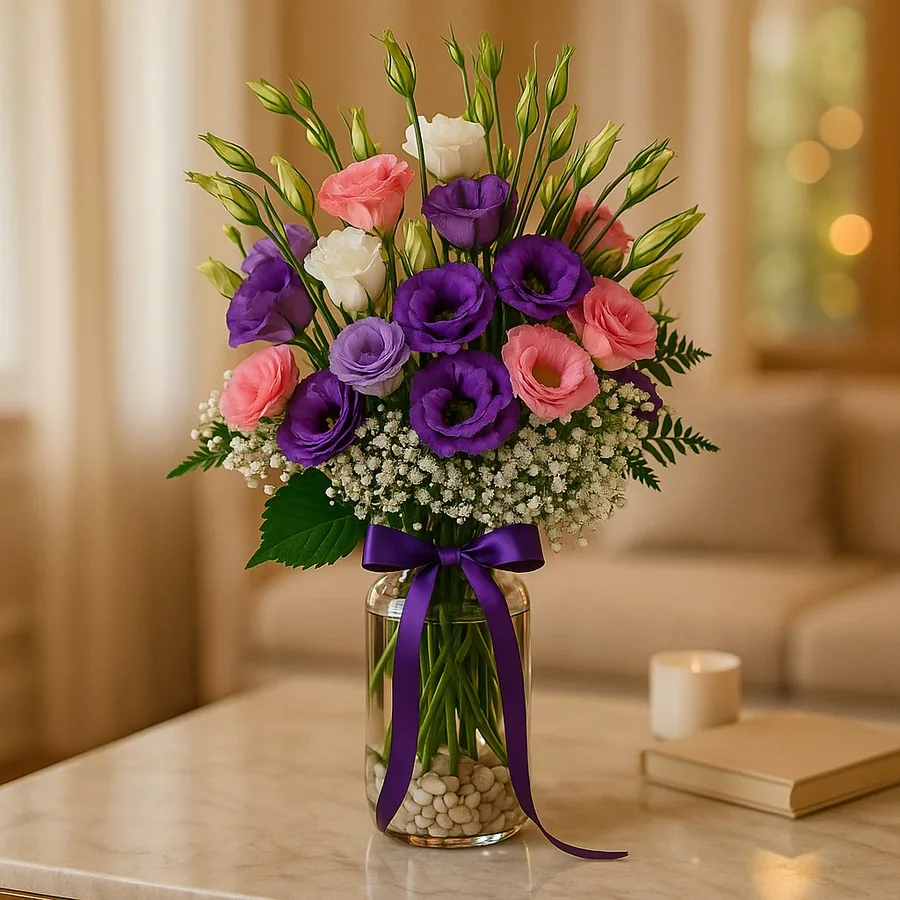 21 Gemischt Lisianthus in der Glasvase